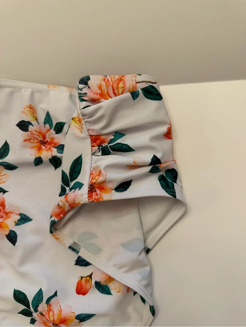High-Rise Floral‎ Bikini Bottom in White and Orange